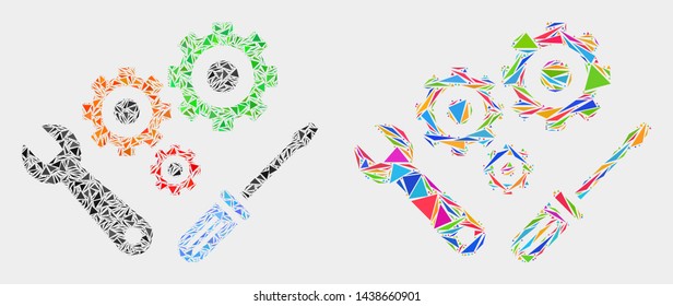 Instrumental tools mosaic icon of triangle items which have different sizes and shapes and colors. Geometric abstract vector illustration of instrumental tools.