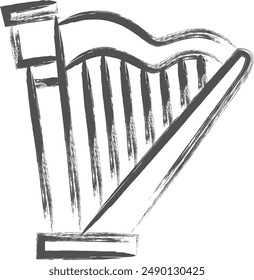 Instrument-related brush-drawn single illustration harp