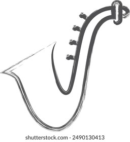 Instrument-related brush-drawn single illustration saxophone