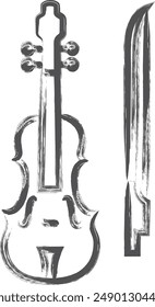 Violín de ilustración individual dibujado con pincel relacionado con instrumentos