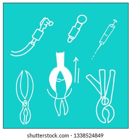 Instruments   Dental  Icons Set Theme  for Logos and Labels  Illustrations of Healthy Teeth Treatment
