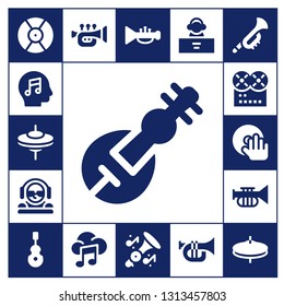 instruments icon set. 17 filled instruments icons.  Collection Of - DJ, Music, Cymbals, Veena, Trumpet, Instrument