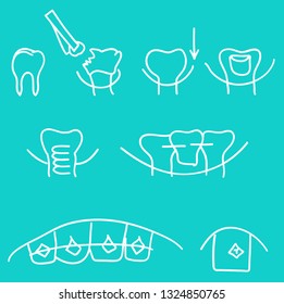 Instruments  Icons  of Dental Theme Logos and Labels  Set and Illustrations of Healthy Teeth Treatment