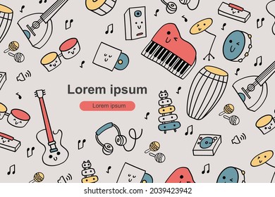 Instruments Music web banner,
Instruments Music doodle set.