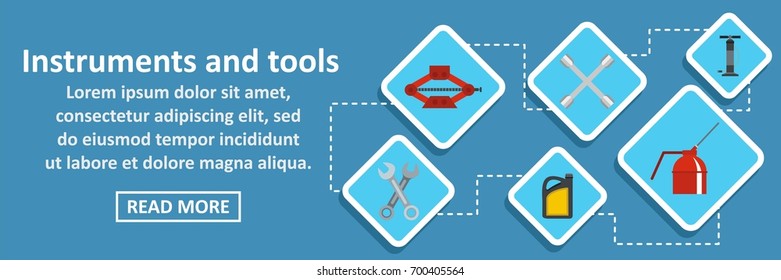 Instruments and tools auto banner horizontal concept. Flat illustration of instruments and tools auto banner horizontal vector concept for web