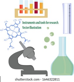 Instrumentos e instrumentos de investigación. Ilustración del vector