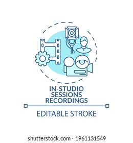 In-studio sessions recordings concept icon. VE content idea thin line illustration. Planning and pre-production. Pre-recorded content. Vector isolated outline RGB color drawing. Editable stroke