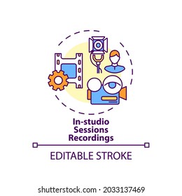 In-studio sessions recordings concept icon. VE content idea thin line illustration. Human interaction absence. Pre-recorded content. Vector isolated outline RGB color drawing. Editable stroke