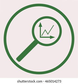 Instumenty chart with magnifier. Vector icon.