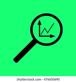 Instumenty chart with magnifier. Vector icon.