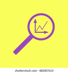 Instumenty chart with magnifier. Vector icon.
