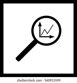 Instumenty chart with magnifier. Vector icon.