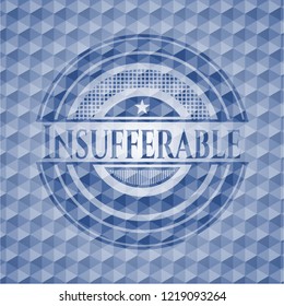 Insufferable blue emblem or badge with abstract geometric pattern background.