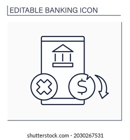 Insufficient funds line icon. Account with not enough money to cover transactions.Banking functions concept. Isolated vector illustration. Editable stroke