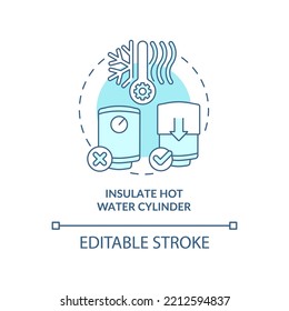 Insulate boiler turquoise concept icon. Water tank jacket. Reduce losing heat abstract idea thin line illustration. Isolated outline drawing. Editable stroke. Arial, Myriad Pro-Bold fonts used