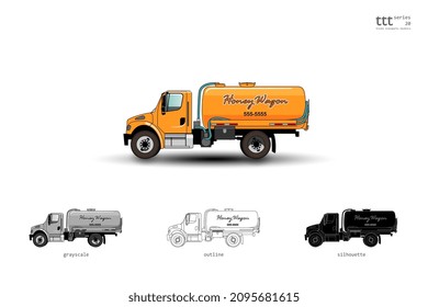 Insulated colored truck. A vacuum truck for for collecting and carrying human excreta, honeywagon