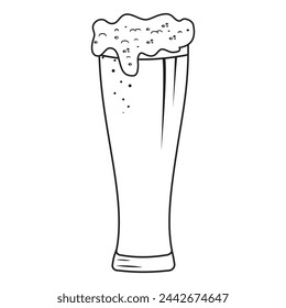 Insulated glass with beer drink, vector illustration black outline doodle style