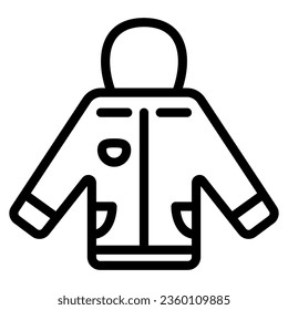 Chaqueta aislada con un icono de la línea del capó, concepto del día de la snowboard mundial, símbolo del traje de esquí sobre fondo blanco, icono de la chaqueta de Snowboard en forma de contorno para diseño móvil y web. Gráficos vectoriales
