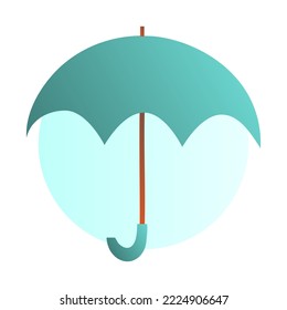 Insulated open gradient green-blue umbrella. Close from the rain. Umbrella handle.Simple doodle-style illustration. Vector illustration