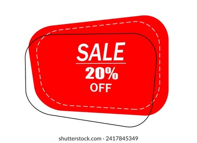 Insulated price tag, rectangular discount sticker on a white background. Red discount banner. Vector illustration.