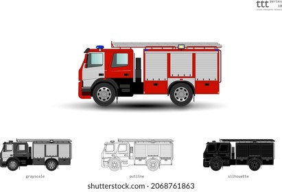 Insulated red truck. Fire engine with with ladder.