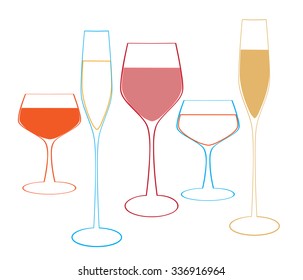 Insulated wine glasses set.Wine menu design template.Glasses set vector.