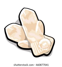 Insulated winter knitted mittens. Vector illustration.
