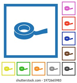 Insulating tape flat color icons in square frames on white background