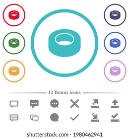 Insulating tape flat color icons in circle shape outlines. 12 bonus icons included.