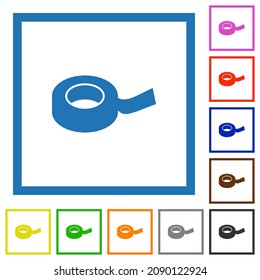 Insulating tape flat color icons in square frames on white background