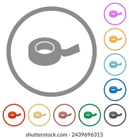 Insulating tape flat color icons in round outlines on white background