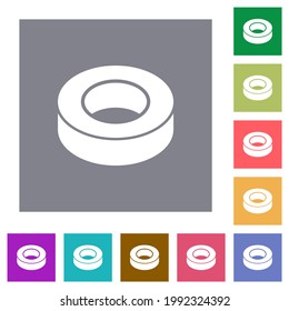 Insulating tape flat icons on simple color square backgrounds