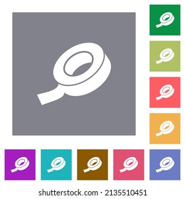 Insulating tape flat icons on simple color square backgrounds