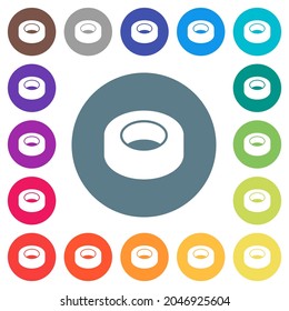 Insulating tape flat white icons on round color backgrounds. 17 background color variations are included.