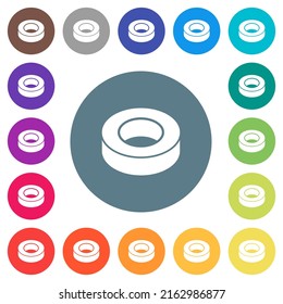 Insulating tape flat white icons on round color backgrounds. 17 background color variations are included.