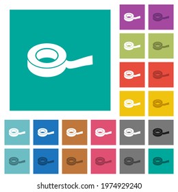 Insulating tape multi colored flat icons on plain square backgrounds. Included white and darker icon variations for hover or active effects.