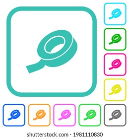 Insulating tape vivid colored flat icons in curved borders on white background