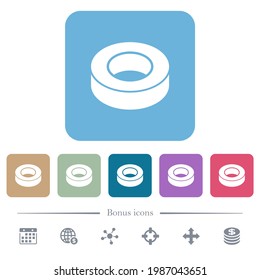 Insulating tape white flat icons on color rounded square backgrounds. 6 bonus icons included