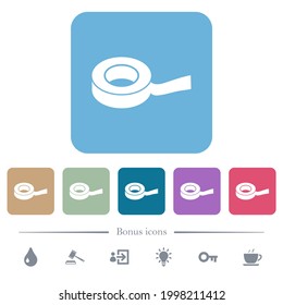 Insulating tape white flat icons on color rounded square backgrounds. 6 bonus icons included