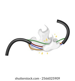 insulation broken cable cartoon. maintenance diagnostics, signal interference, continuity wiring insulation broken cable sign. isolated symbol vector illustration