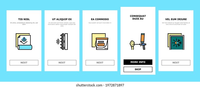 Insulation Building Onboarding Mobile App Page Screen Vector. Insulation Roll Material And Wooden Plywood, Waterproof And Temperature Preservation Layer Illustrations