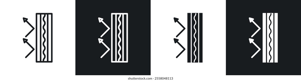 Insulation icons pack in black and white filled and outlined versions.