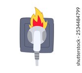 insulation short circuit fire cartoon. sparks damage, risk protection, fuse breaker insulation short circuit fire sign. isolated symbol vector illustration