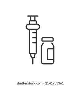 Insulin bottle and syringe vector icon. outline flat sign for mobile concept and web design. Diabetic insulin injection glyph icon. Symbol, logo illustration. Vector graphics