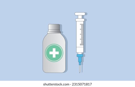 Insulin bottle and syringe vector icon. filled flat sign.