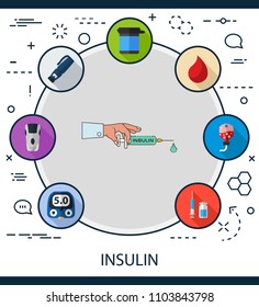 Insulin flat icons concept. Vector illustration. Element template for design.