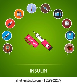 Insulin flat icons concept. Vector illustration. Element template for design.