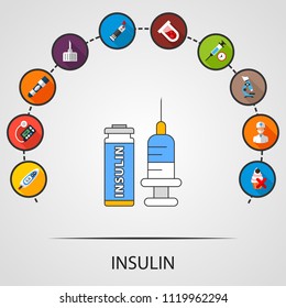 Insulin flat icons concept. Vector illustration. Element template for design.