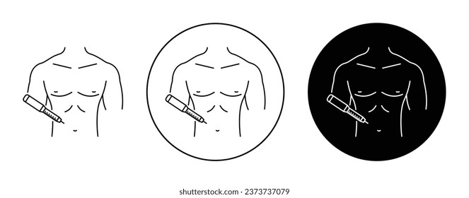 Insulin injecting icon set. vaccine injection syringe vector symbol. inject flu shot sign. diabetes injection icon in black filled and outlined style.