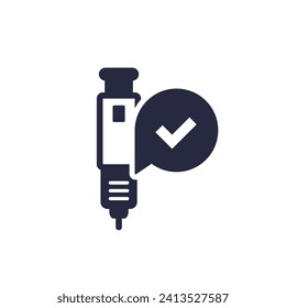 icono de inyección de insulina con marca de verificación